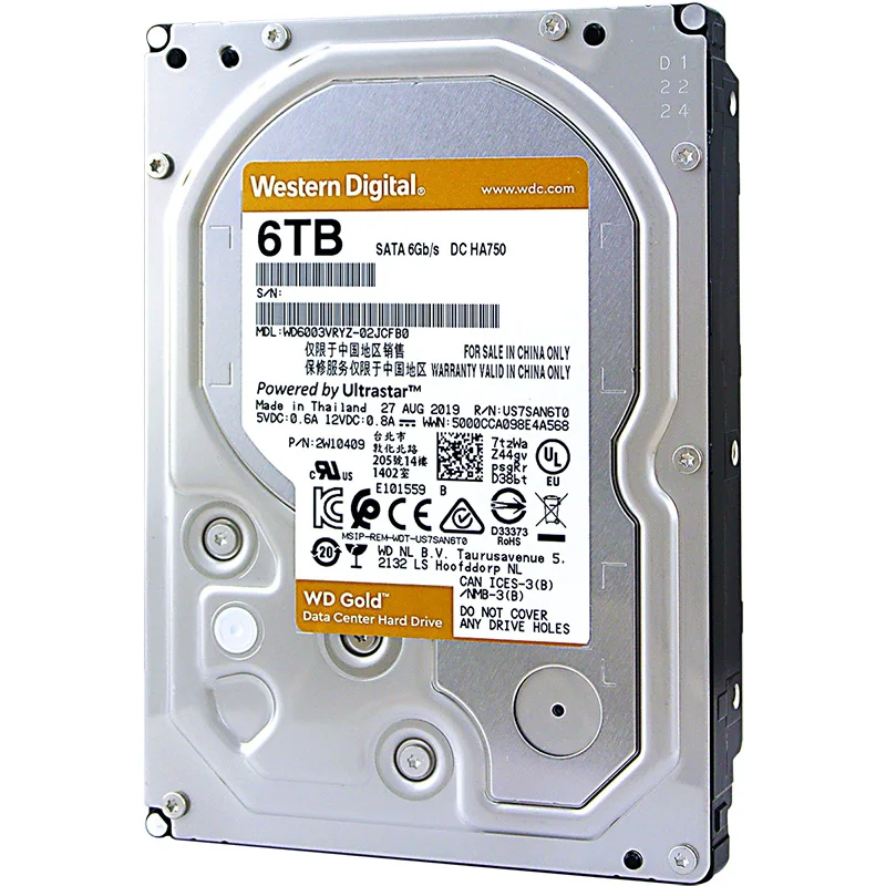 100% Originálne Western Digital WD Zlato 6TB 3.5 HDD Enterprise Pevný Disk SATA 7200 ot / min WD6003VRYZ