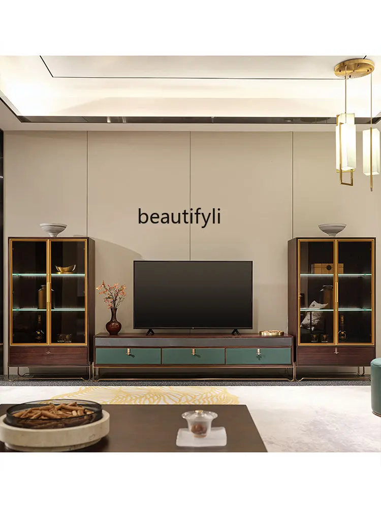 Nový Čínsky Štýl Ugyen Drevené TV Kabinet Kombinácii Svetlo Luxusné Minimalistický Masívneho Dreva Poschodí Skriňa Nábytok do Obývacej Izby
