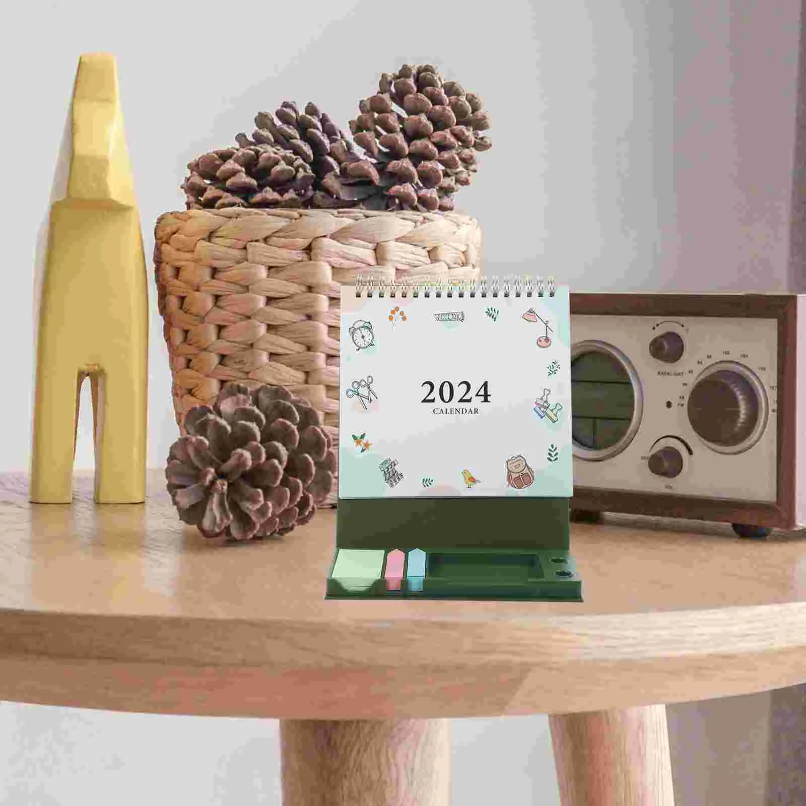 Kreatívne Jednoduchý Stolový Kalendár 2024 Tri-fold Ploche Ornament Časovač Check-in Plánovač Úložný Box Domov Stôl Office Dekor