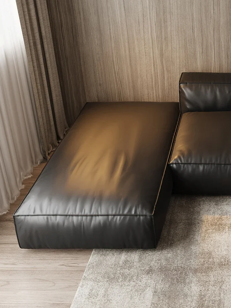 Tofu blok zmes vrchnú vrstvu cowhide minimalistický moderná kožená sedačka, rovno riadok kožené umenie gauč