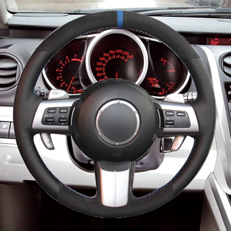 Čierny Semišový Modrú Značku Auta Volant, Kryt na Mazda MX-5 Miata na roky 2009-2013 RX-8 na roky 2009-2013 CX-7 na roky 2007-2009