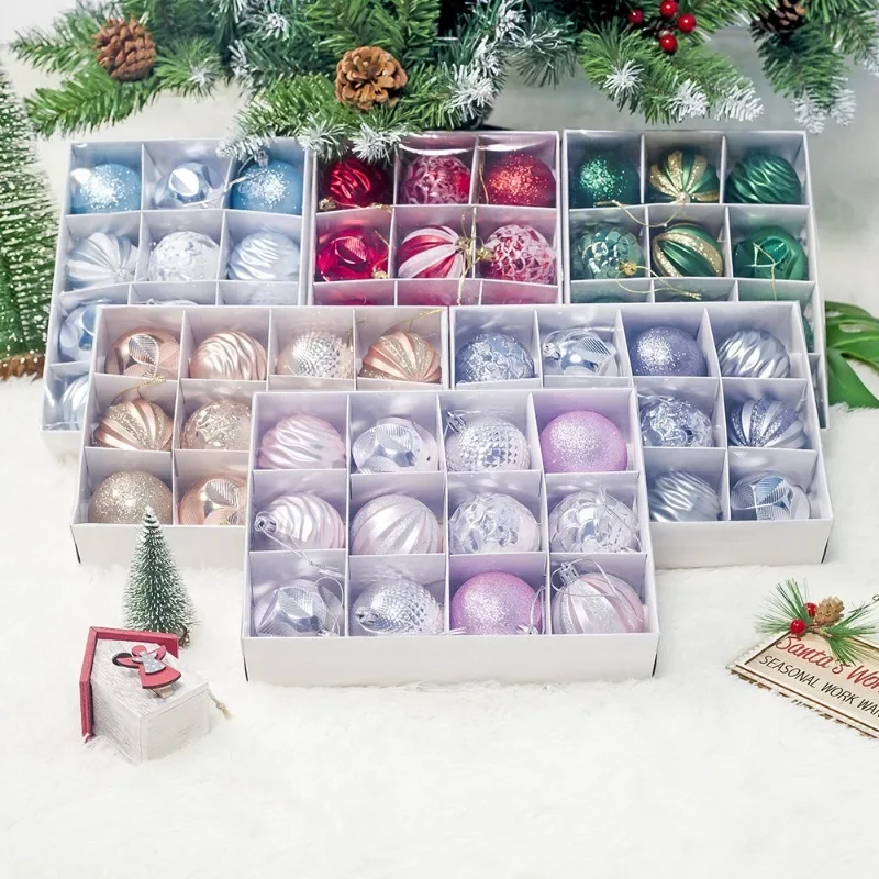 Vianočný stromček prívesok Vianočné dodávky darčekové dekorácie farebné gule 6cm12pcs box PVC Vianoce displej loptu