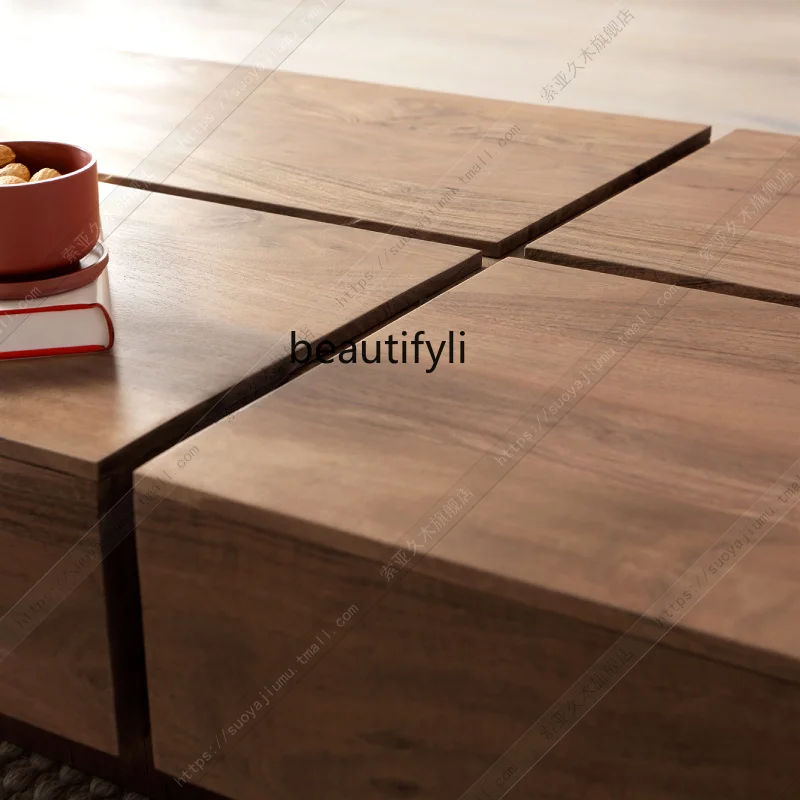 Čierny Orech Drevené Čaj Stôl Nordic Obývacia Izba Námestie Údené Drevené Čaj Stôl Dizajnér Konferenčný Stolík