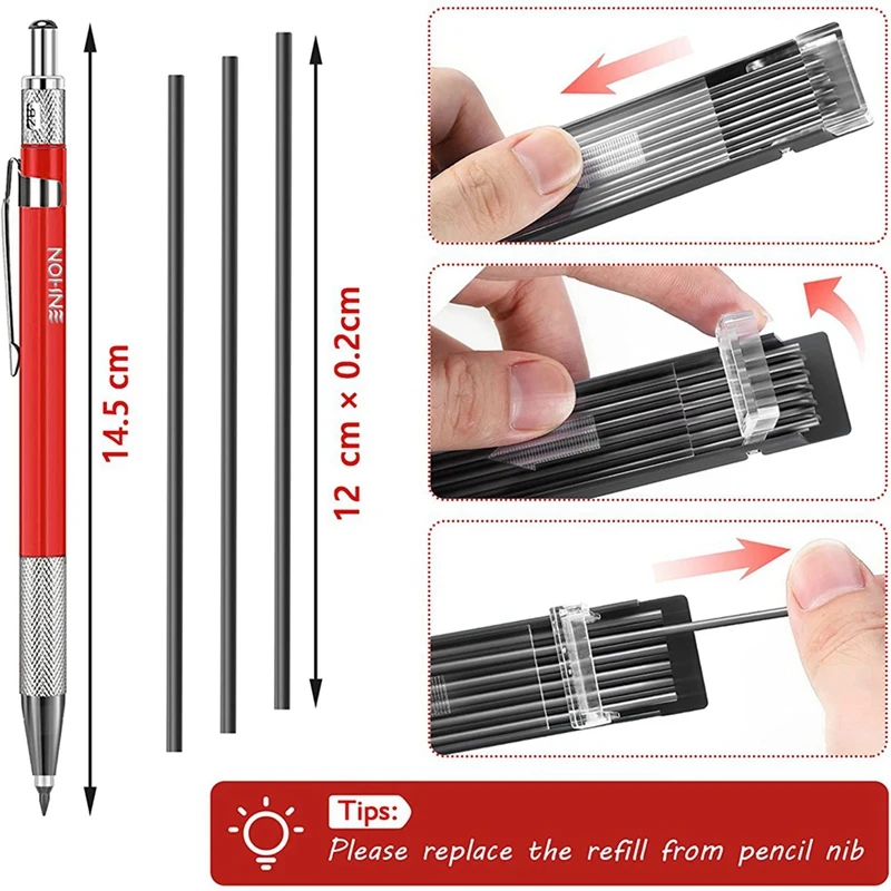 5X Zváračov Ceruzka S 60PCS Silver Streak Náplne, Kovové Značky Mechanické Zváranie Ceruzka Pipefitters, Výroba, Červená