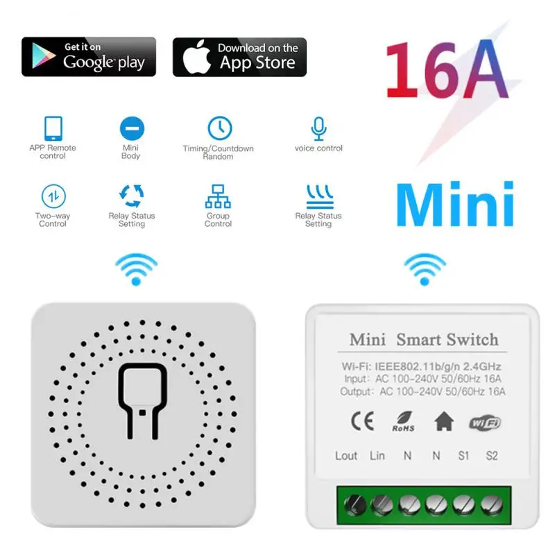 Tuya Wifi Smart Switch 16A DIY Svetlo Prepínače 2/1 Spôsobom Bezdrôtový Smart Home Mini Istič Inteligentný Život EweLink Podporu Alexa Google