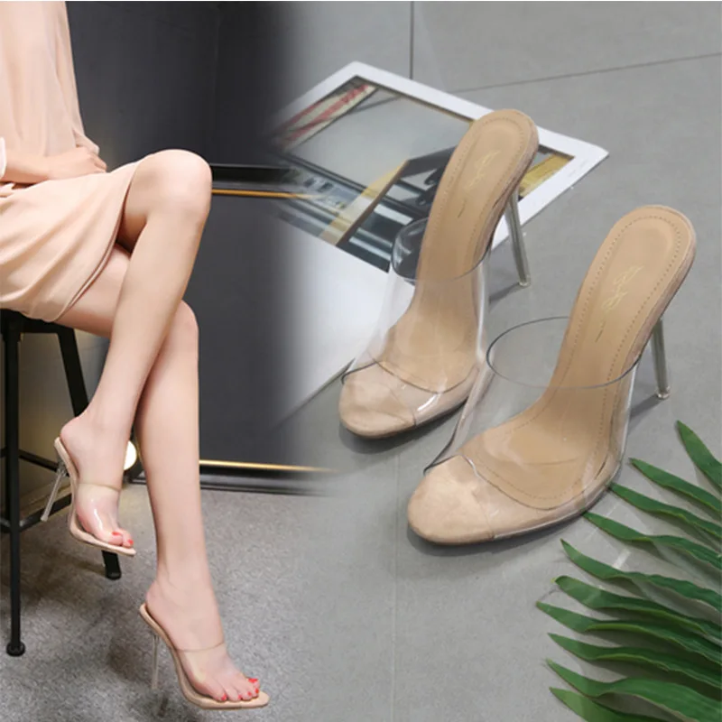 Nové PVC Jelly Sandále Crystal Otvoriť Leňoch Sexy Tenké Podpätky Crystal Ženy Transparentné Päty Sandále, Papuče Čerpadlá
