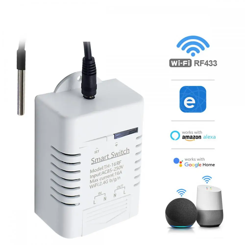 1~5 KS Smart TH16 16A Prepínač Teploty A Vlhkosti Monitorovanie Prepínač WiFi Bezdrôtové Ovládanie Kompatibilné S Alexa