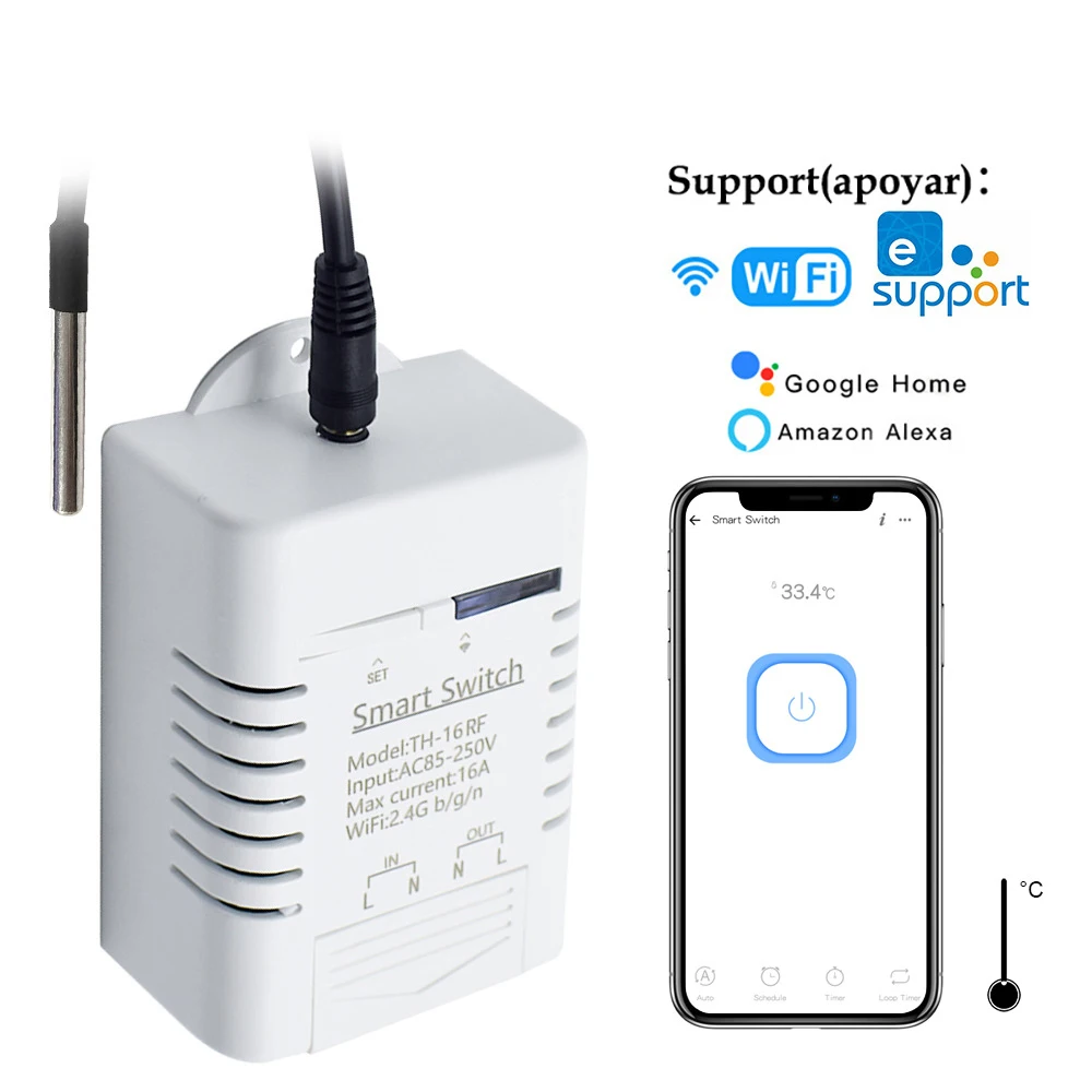 1~5 KS Smart TH16 16A Prepínač Teploty A Vlhkosti Monitorovanie Prepínač WiFi Bezdrôtové Ovládanie Kompatibilné S Alexa