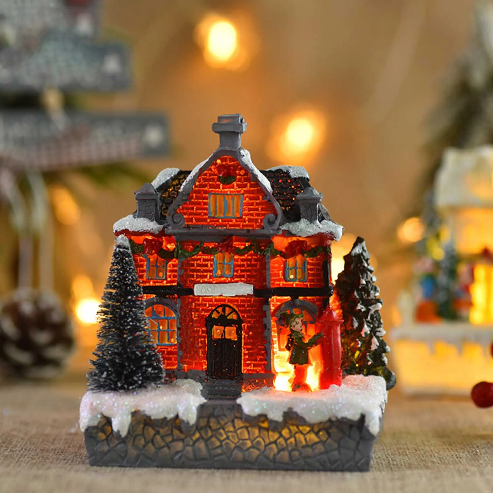 Živica Vianoce Malý Dom Živice Figúrka so Svetlom Slávnostné Dovolenku Výzdoba pre Dovolenku Stolné Dekorácie