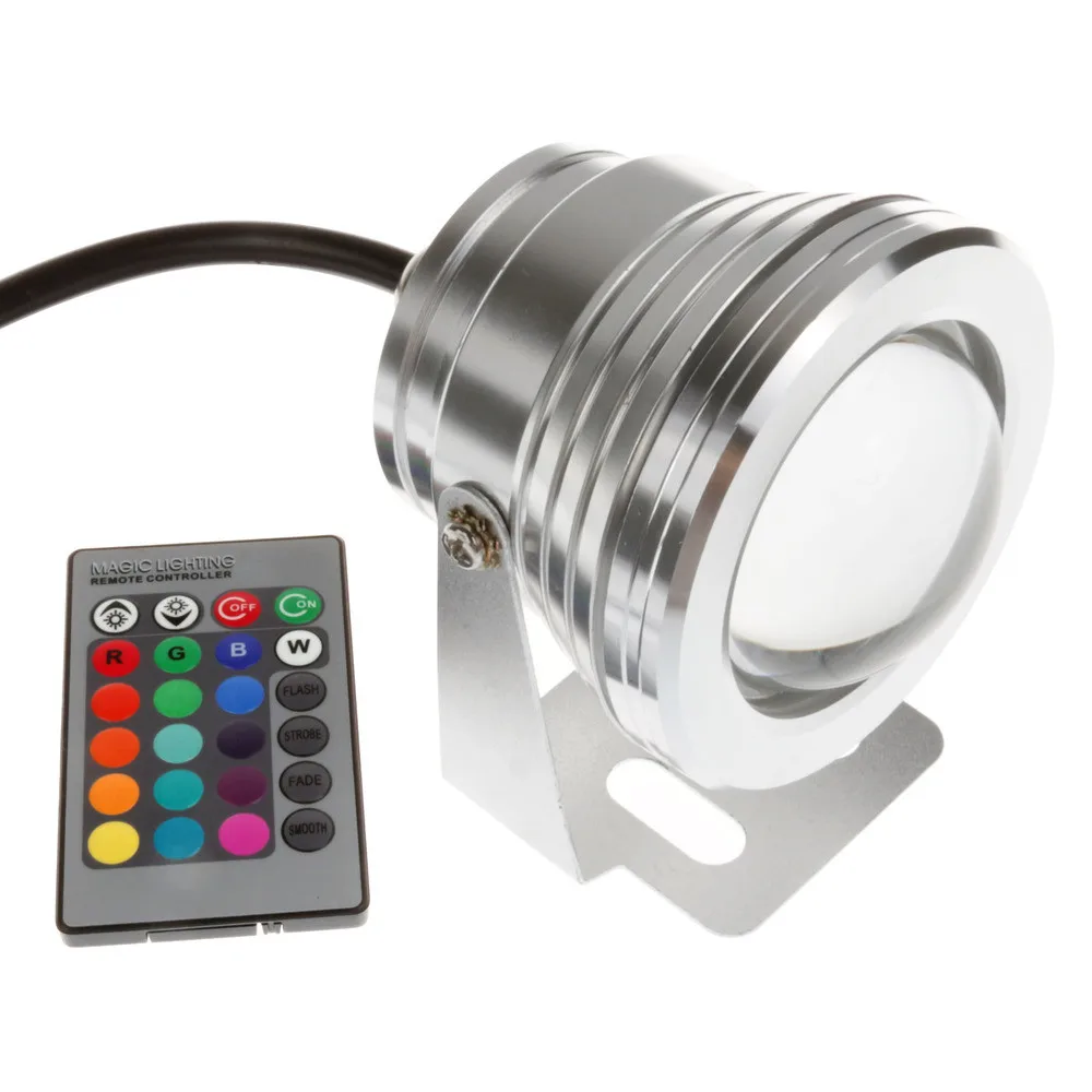 10W 12v Podvodné RGB Led Svetlo 1000LM Vodotesný IP68 Fontána Bazén Lampy, Svetlá 16 Zmena Farby + 24key IR Diaľkový ovládač