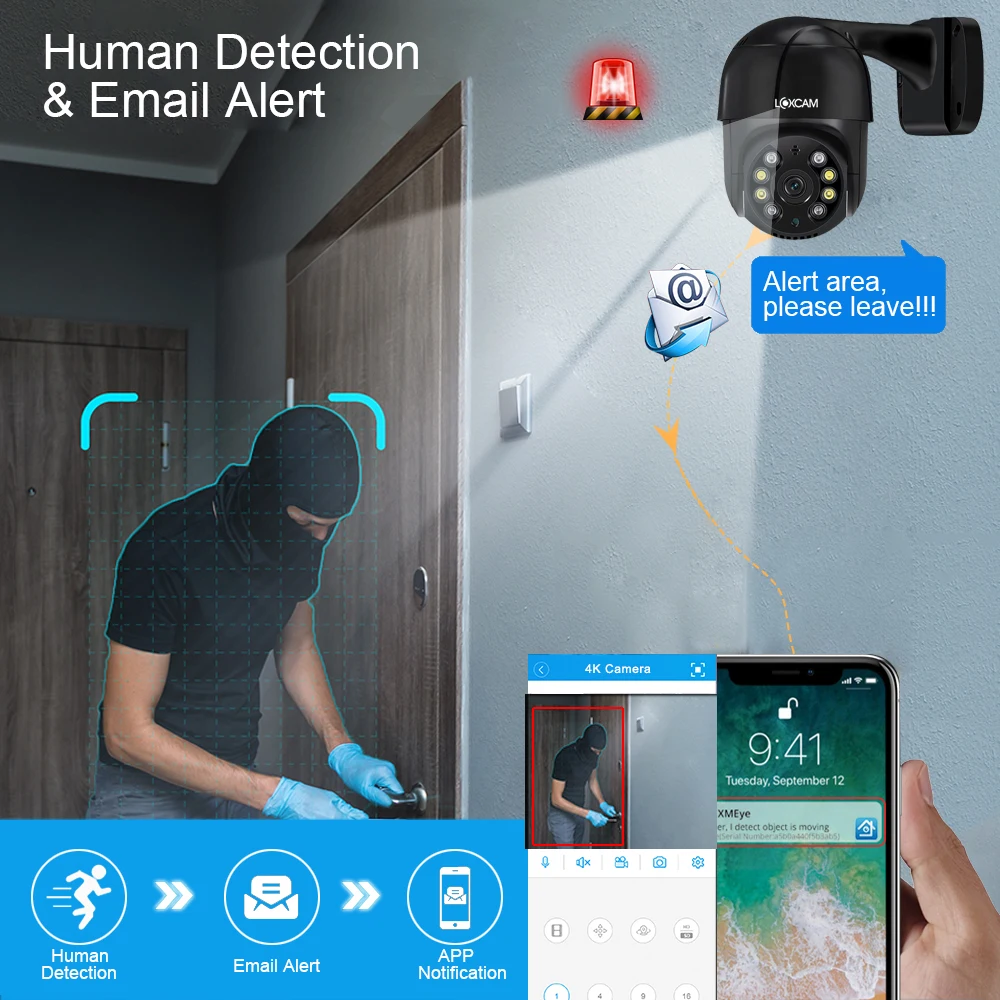 LOXCAM 10CH 8CH PTZ Bezpečnostný Systém 4K Auto Sledovať AI Ľudských Detekcie Vonkajšie IP Kamery Auta obojsmerné Audio, Video Dohľad Nastaviť