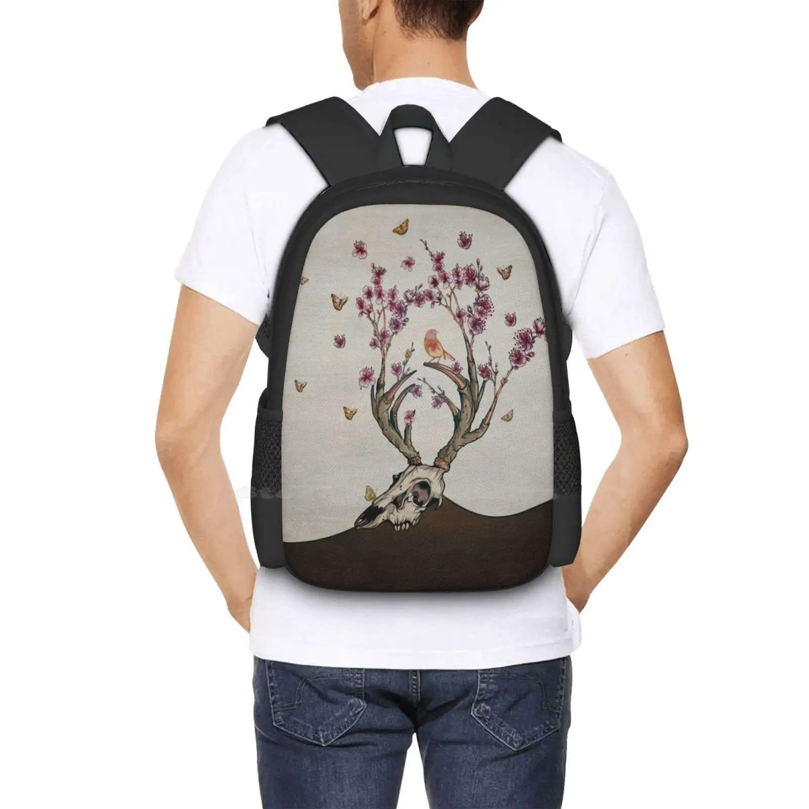 Život Školské Tašky Pre Dospievajúce Dievčatá Notebook Cestovné Tašky Lebky Vták Motýľ Horn Sakura Kvet Zeme Čerešňové Kvety Stromu
