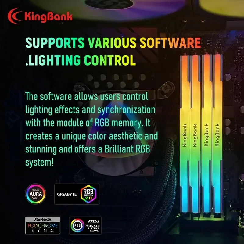Kingbank RGB Pamäťový Modul DDR4 3600mhz 8GBx2 16GBx2 Ploche Intel Pamäti Počítača Memoria RGB Svetelný Pás Granule Hynix