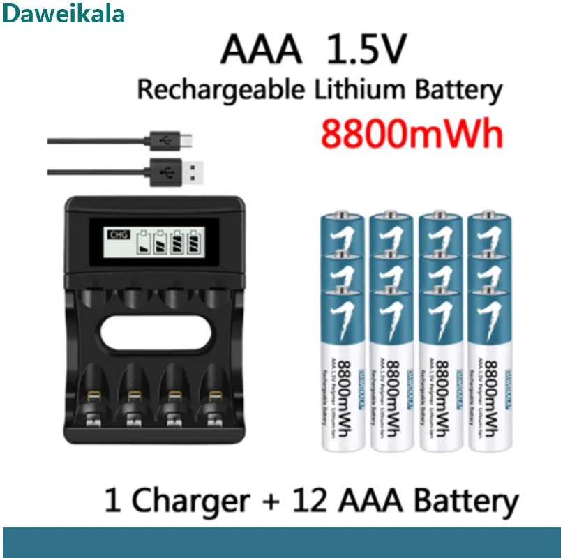AAA Batérie 1,5 V Polymérová Nabíjateľná Lítium-iónová Batéria AAA Batérie pre diaľkové ovládanie myši Elektrické hračky s USB nabíjačky