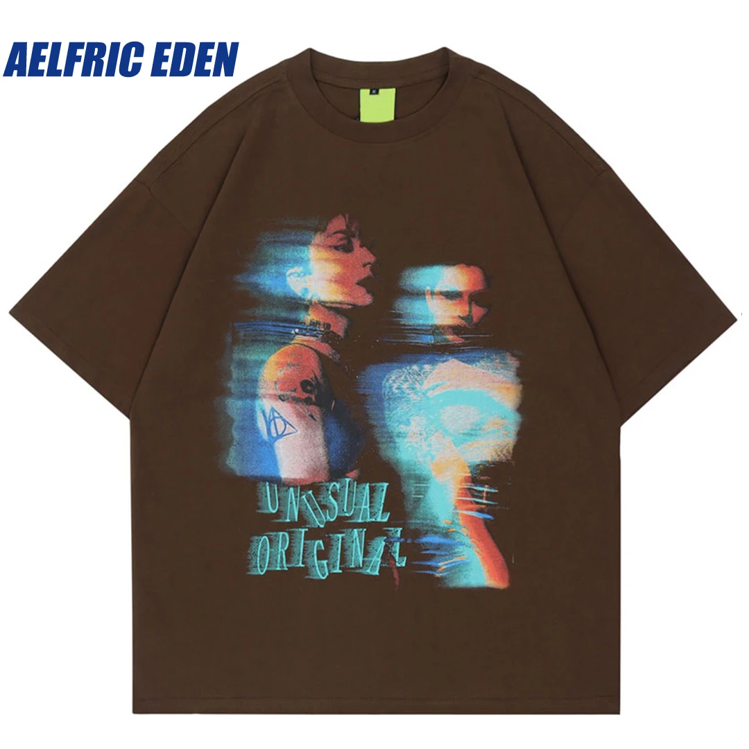 Aelfric Eden Grafické Tlače Punk Gotický Nadrozmerné Tričko Mužov Streetwear T Shirt Y2K Hip Hop Harajuku Bežné Krátke Sleeve Tee Topy