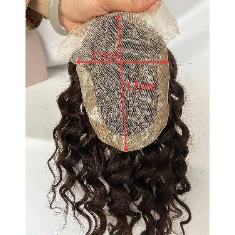 Pwigs Predné Čipky Pánske Toupee Ľudské Vlasy Kučeravé Toupee Pre Mužov 11X17cm PU okolo Hnedé pánske Nahradenie Systému Vlasy Toupee