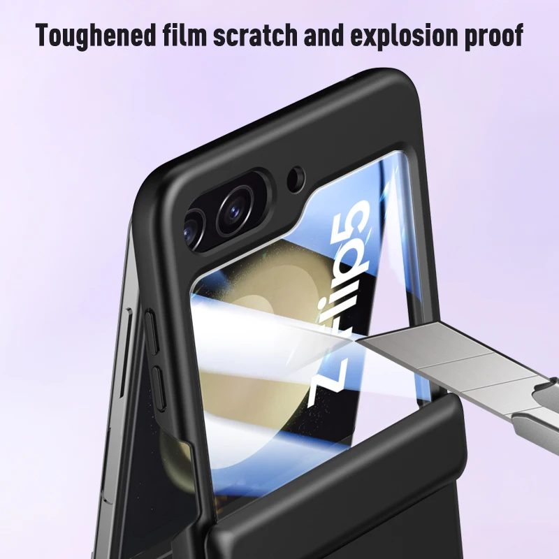 Pre Samsung Galaxy Z Flip 5 Flip5 Prípade Matnej Koži-Priateľský, S Tvrdeného Skla Záves All-inclusive Skladacie Shockproof Pevný Kryt