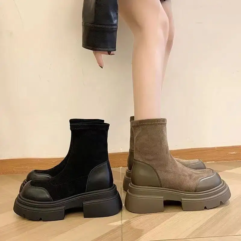 Zimné Platformu Ženy Krátke Topánky, Módne Pošmyknúť Na Členok Boot Dámske Elegantné Vonkajšie Hrubé Dno botines mujer