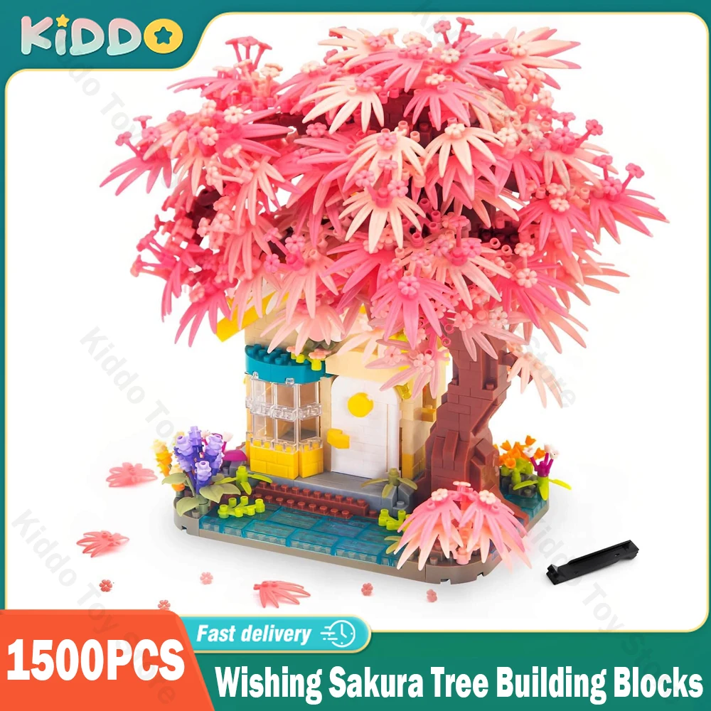 1500PCS, ktorí Chcú Sakura Strom Stavebné Bloky Micro Častíc Tehly Ružový Dom s Zostaviť Obrázok Hračky Narodeniny Darček pre Deti