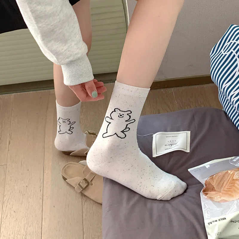 Roztomilé Ponožky Ženy Cartoon Medveď Tlač Japonský Kawaii Ponožky Sladké Dievčatá Bežné Harajuku Retro Vintage Streetwear Bavlna Dlhé Ponožky