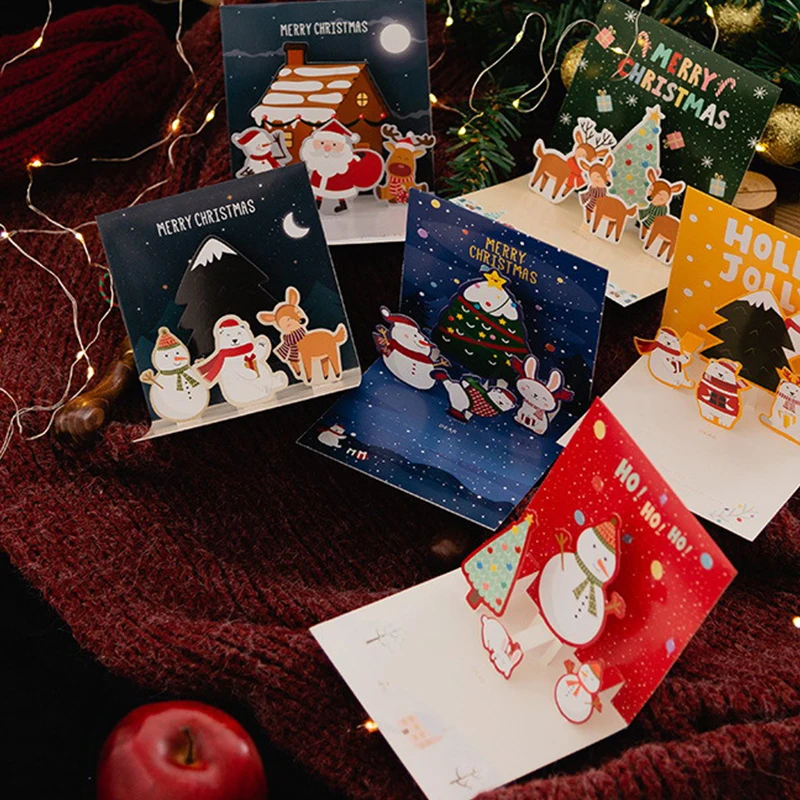 1Set 3D Pohľadnice Priateľ Rodiny Požehnanie Pohľadnica Obálky Na Narodeniny Nový Rok Vianočné Darčekové Karty Strana Dodávky