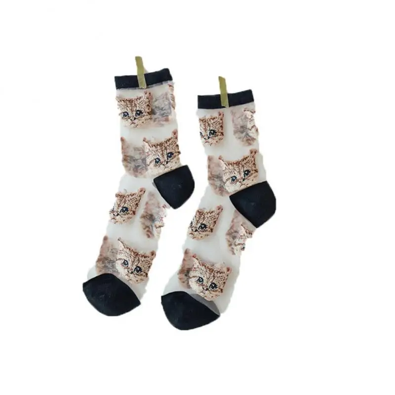 1~4PAIRS Harajuku Roztomilé Priehľadné Roztomilé Mačka Tlače Ultra-tenké Ženy Trubice Ponožky Trubice Ponožky Módne Trendy Jedinečný Mačka Kreslených Mačka