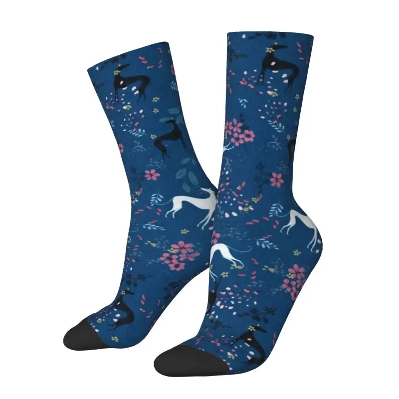 Zábavné Vytlačiť Sighthound Greyhound Kvet Lásky V Modré Ponožky pre Ženy, Mužov Tvárny Leto Jeseň Zima Whippet Psa Posádky Ponožky
