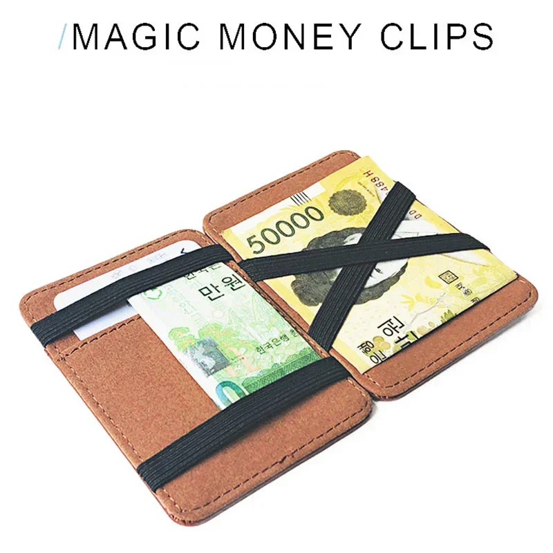 Nové Módne Slim pánske Kožené Magic Peňaženky Kórea Dizajn platobnej Karty Držiteľ Ženy Malé Peniaze Klip Bilfold Muž Svorky pre Peniaze