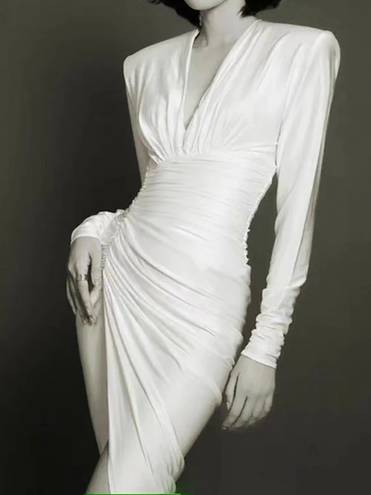 DEAT Elegantné Šaty tvaru Skladaný Vysoký Pás Asymetrický Ženy Prispôsobené Večer Party Šaty 2024 Jar Nové Módne 13DB2927
