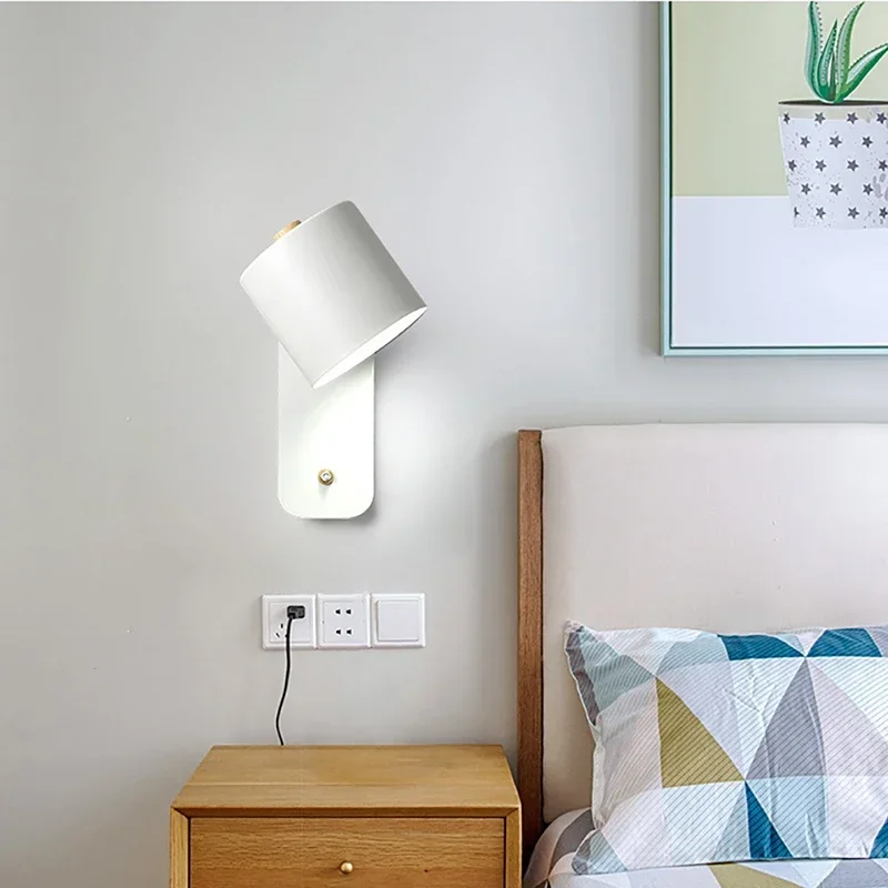 Nordic LED Nástenné Svietidlo E27 Otočná S vypínačom Sconces Pre Spálne Posteli Štúdia, Obývacia Izba, Schodisko, Chodba vnútorné Osvetlenie