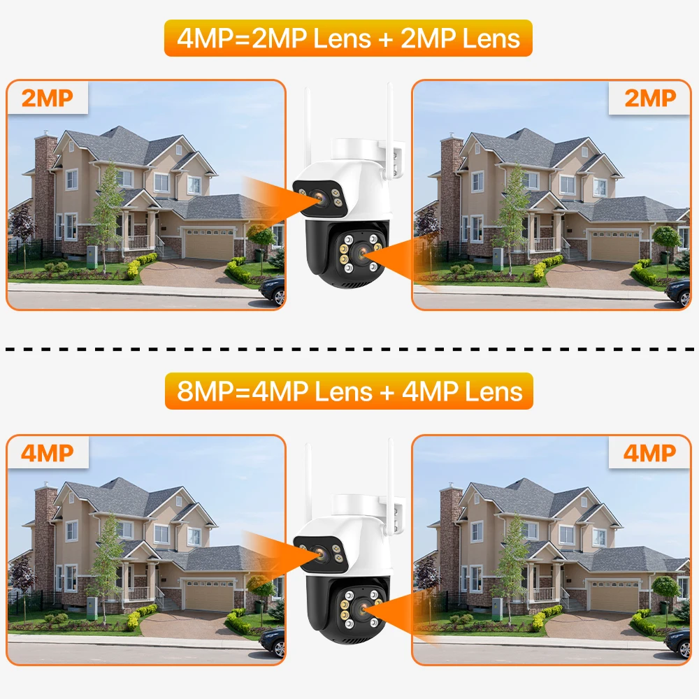 8MP 4K PTZ IP Kamera Duálny Objektív Dvojitá Obrazovka iCSee Wifi PTZ Kamery 4MP HD AI Auto tracking Bezpečnostné Kamery P2P Video Dohľad