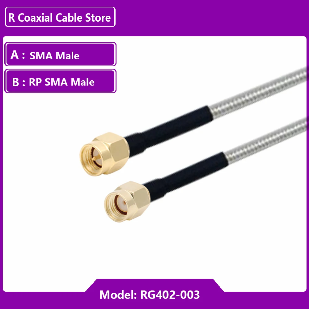 1PC RG402 Semi-rigid Flexibilné ANTÉNNY Koaxiálny Kábel, Strieborná Pigtail RP SMA Samec na SMA Male Pravý Uhol Zapojte Konektor 50Ohm