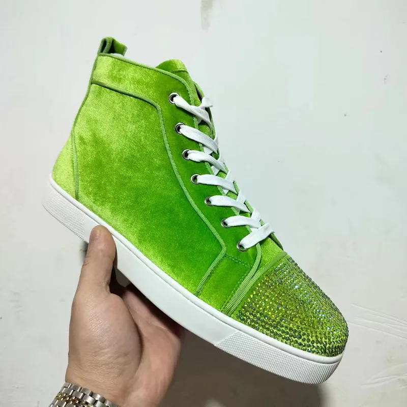Zelená Luxusné Velvet Tenisky Muž Namieril Prst Drahokamu Husto Bytov Mužskej Módy Loafer Topánky