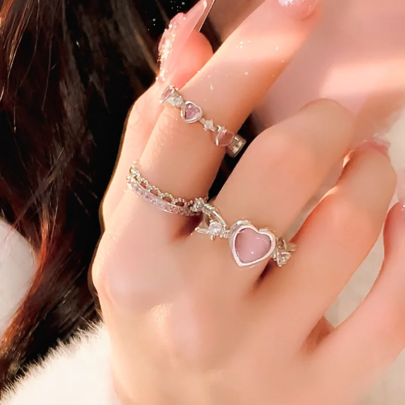 Kpop kórejský Módne Moonstone Láska Srdce Nastaviteľné Prstene pre Ženy, Dievčatá Vynikajúce Sladké Bowknot Zásnubný Prsteň Strany Šperky