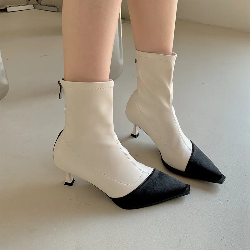 Európske a Americké poukázal farby zodpovedajúce krátke topánky, dámske nové módne späť na zips, elastické slim topánky, vysokým podpätkom holé