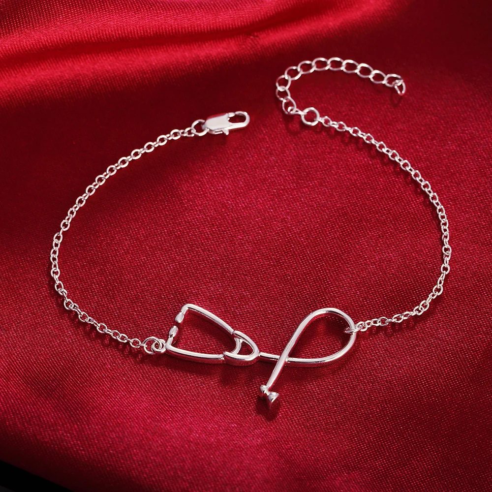 Horúce kórejský módne 925 sterling Silver Stetoskop srdce náhrdelník náramok pre ženy Pár šperky set svadobné dary