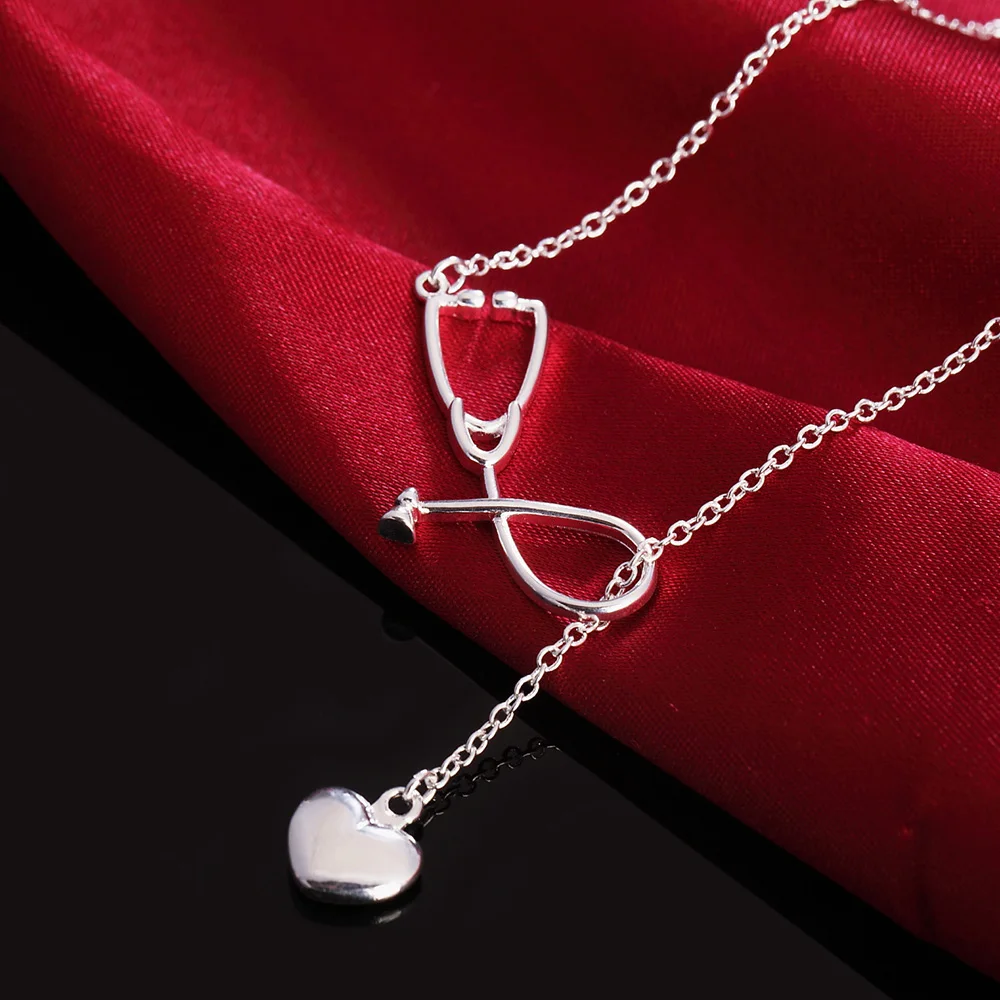 Horúce kórejský módne 925 sterling Silver Stetoskop srdce náhrdelník náramok pre ženy Pár šperky set svadobné dary