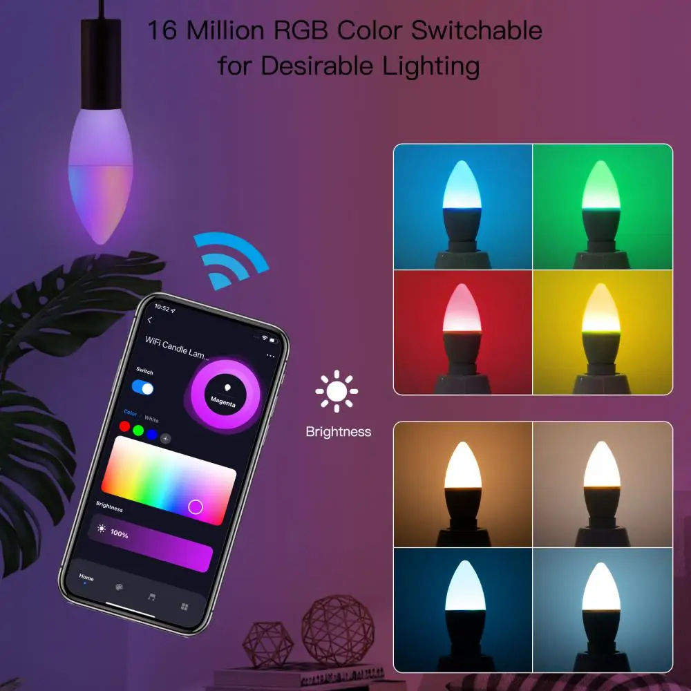 Tuya Smart WiFi E14 RGB LED Sviečka Žiarovka Neon Stmievateľné LightBulb 100-240V Žiarivka Ovládanie Hlasom Alexa Domovská stránka Google Yandex Alice