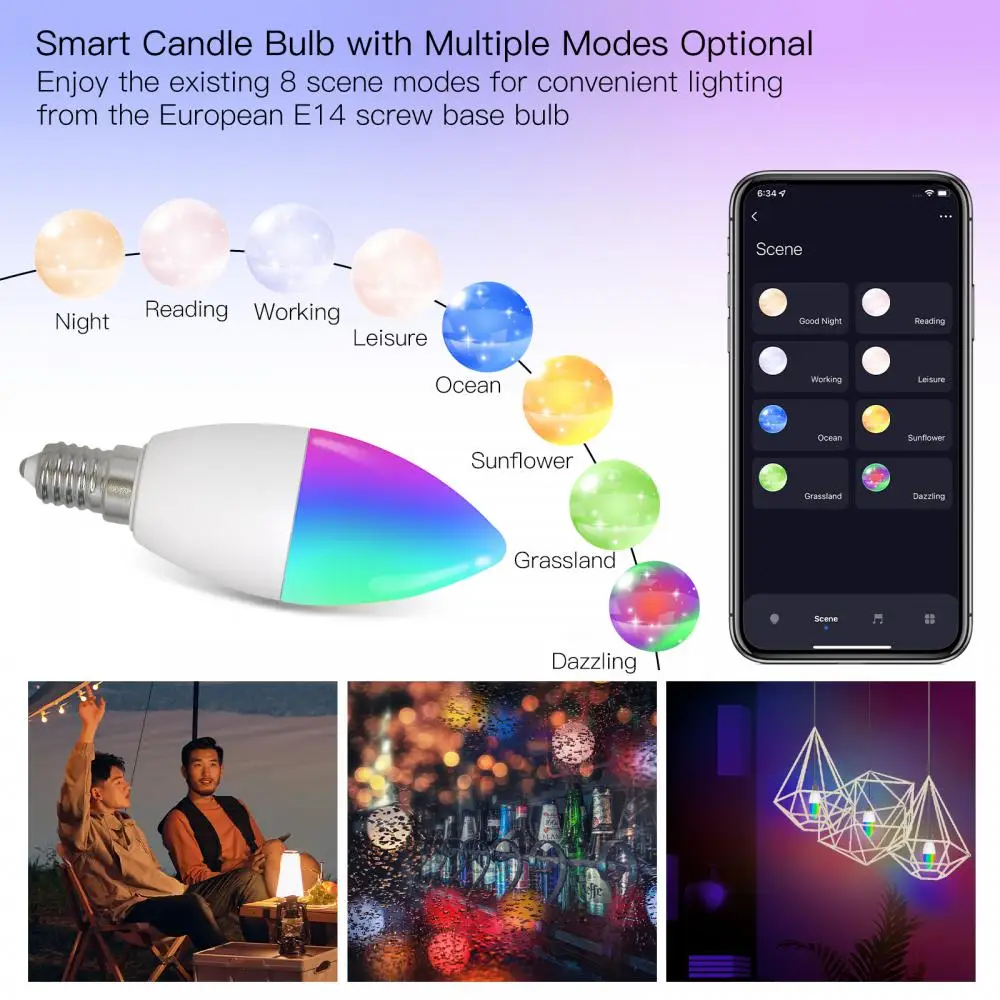 Tuya Smart WiFi E14 RGB LED Sviečka Žiarovka Neon Stmievateľné LightBulb 100-240V Žiarivka Ovládanie Hlasom Alexa Domovská stránka Google Yandex Alice