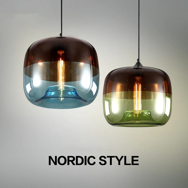 Nordic Retro Prívesok Svetlo Zelená Modrá Sklo, Svietidlá Domácej Kuchyni Ostrov Loft Vintage Nastaviteľná Dĺžka Závesné Lampy