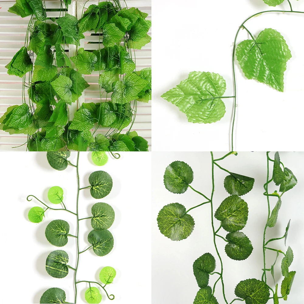 3ks 2.2-2.4 M Umelé Zelený Brečtan Listy Garland Vína Lístie Plastové Rastliny Večný Ratan Leaf Svadobné Dekorácie Domova