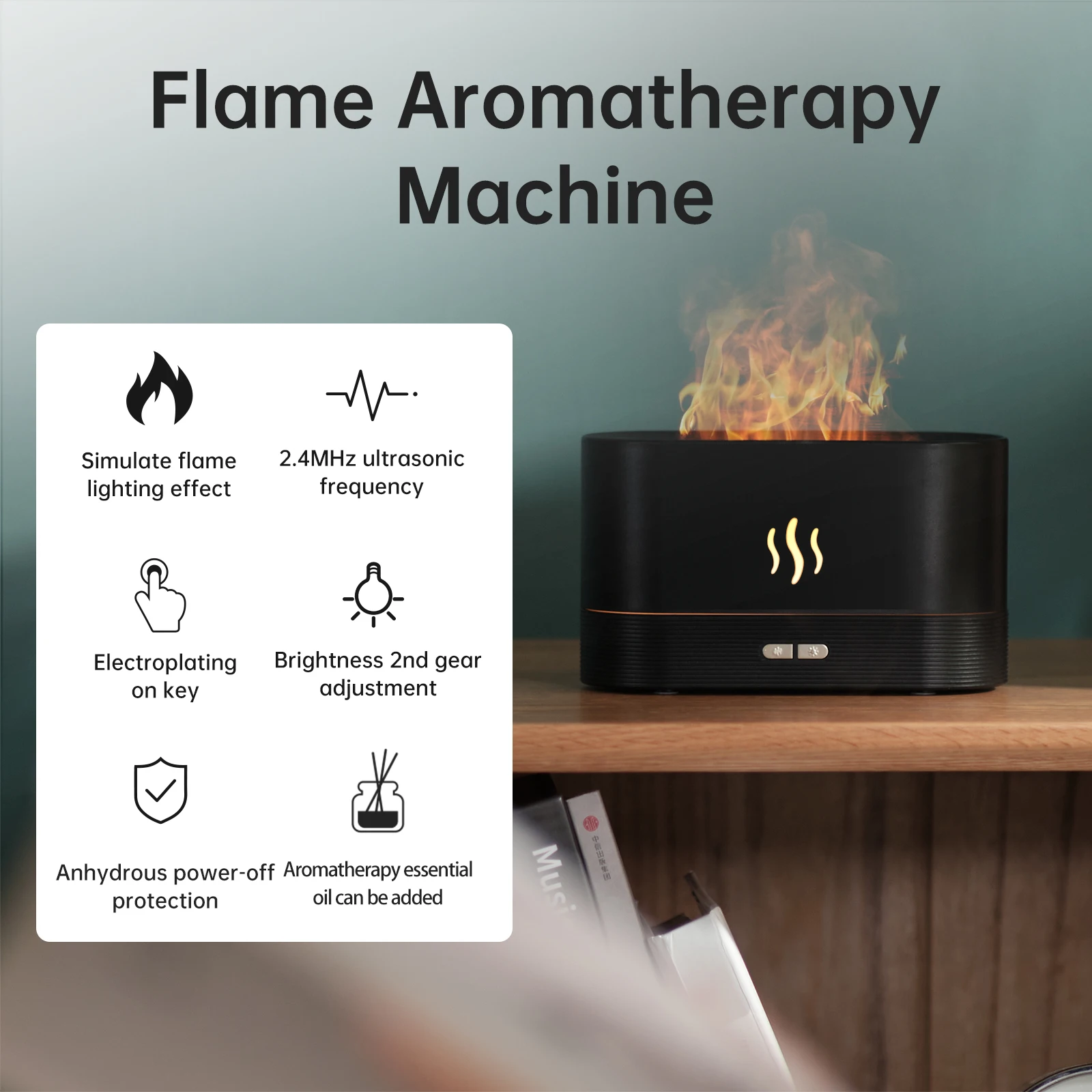 Vissko Aróma Difuzér, 180ML Zvlhčovač Vzduchu Ultrazvukový Aromaterapia v Pohode, Hmla Maker Esenciálny Olej Plameň Lampy Difusors Pre Domáce