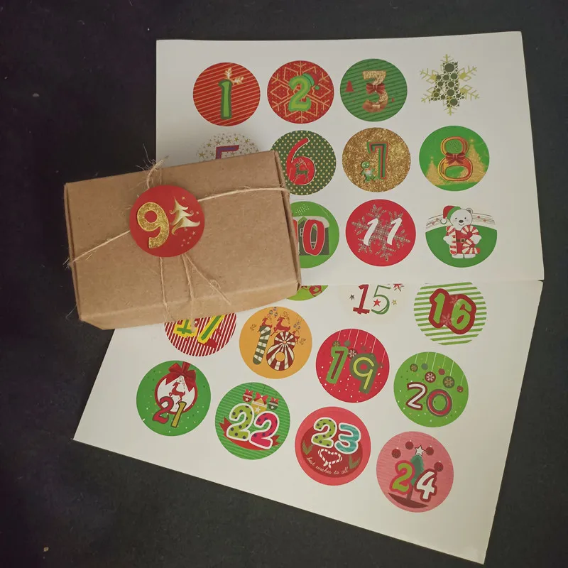 Vianočný Adventný Kalendár Nálepky Časovač Kola Digitálne Lepidlo Číslo Štítok Cookies Candy Bag Tesnenie Nálepky 120pcs