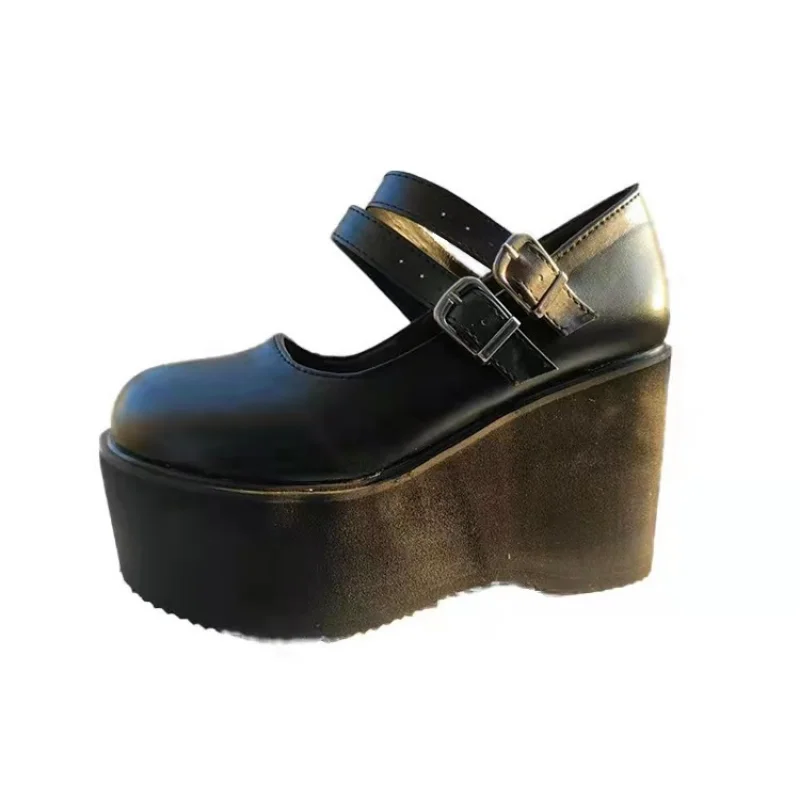 Vintage Kolo Prst Patent Kožené dámske Topánky Mary Jane Topánky na Platforme Klin Plytké Úst Topánky Zapatos De Mujer