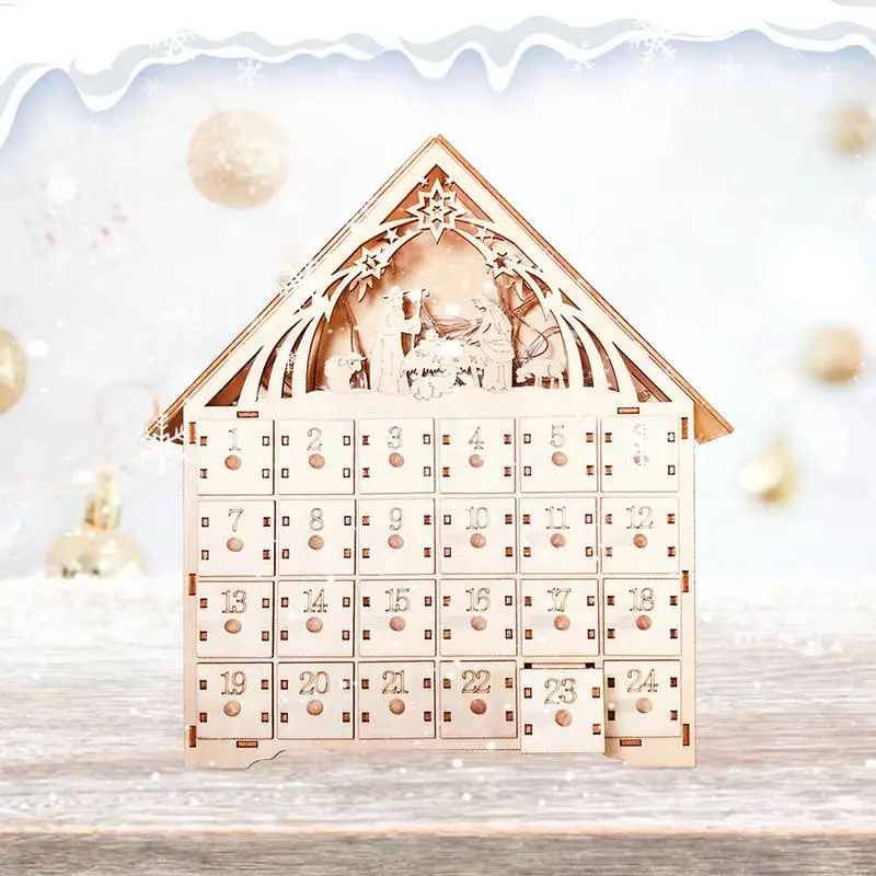 Drevené Vianočný Adventný Kalendár, Časovač Na Vianoce Vianočné Led Adventný Kalendár Drevené Dekorácie Pre Domáce Kancelárie urob si sám