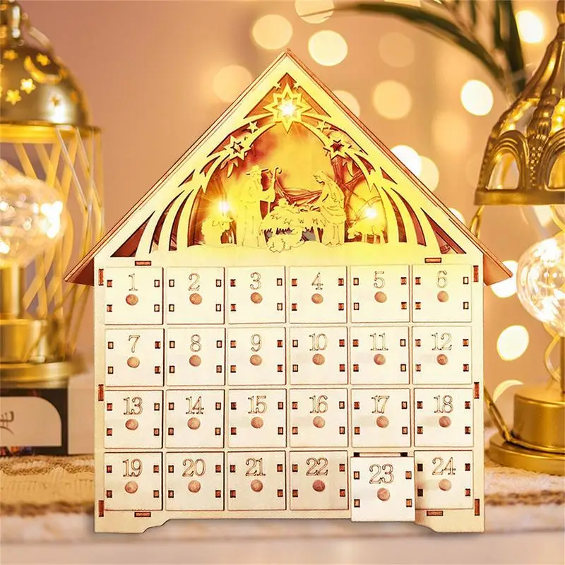 Drevené Vianočný Adventný Kalendár, Časovač Na Vianoce Vianočné Led Adventný Kalendár Drevené Dekorácie Pre Domáce Kancelárie urob si sám