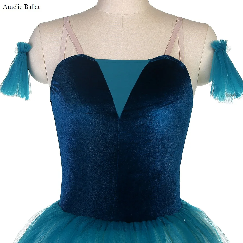 21252 Dospelých Dievčatá Tanec Balet Tutu Kostýmy Navy Blue Velvet Bodice Trikot Šaty Romantický Tutu Sukne Opuchnuté Balerína, Sukne