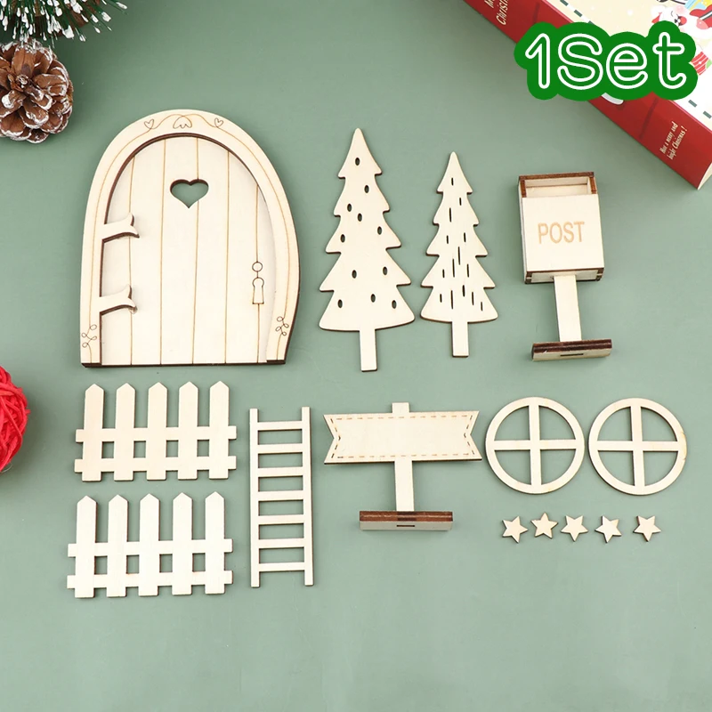 1 Sada 1:6 1:12 Domček Pre Bábiky Miniatúrne Vianočný Dekor Drevené Víla Dvere, Schránky Plot Vianočný Strom Rebrík Model Doll House Príslušenstvo