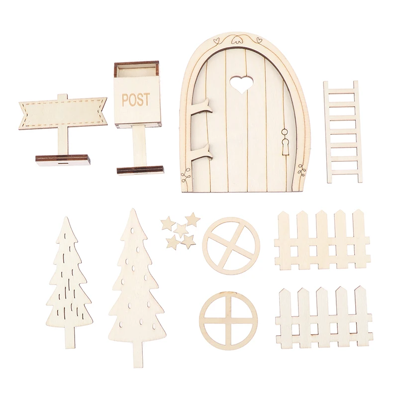 1 Sada 1:6 1:12 Domček Pre Bábiky Miniatúrne Vianočný Dekor Drevené Víla Dvere, Schránky Plot Vianočný Strom Rebrík Model Doll House Príslušenstvo