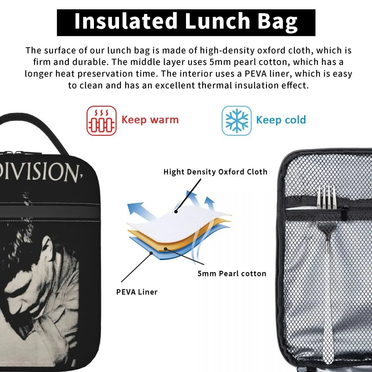 Joy Division Izolované Obed Tašky Nepresakuje Opakovane Thermal Bag Tote Lunch Box Office Vonkajšie Potravín Kabelky
